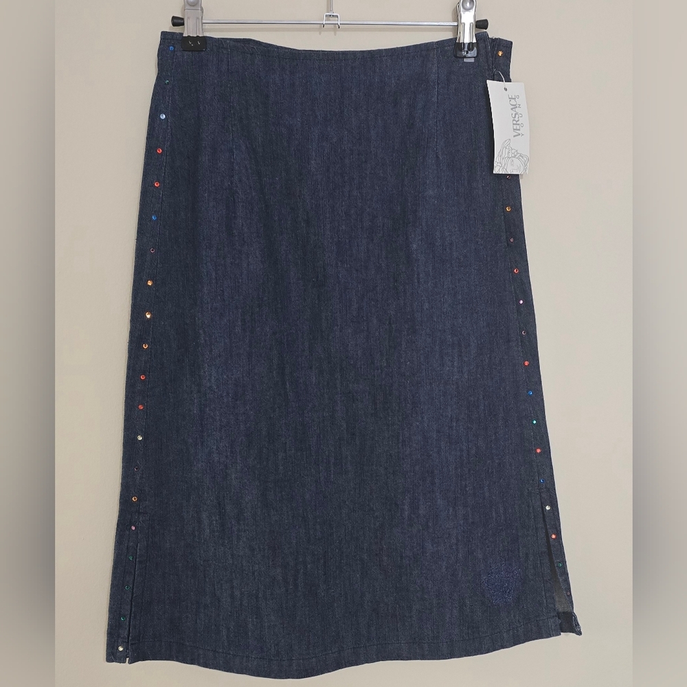 NWT VERSACE YOUNG Denim Skirt with Colorful Rhinestones